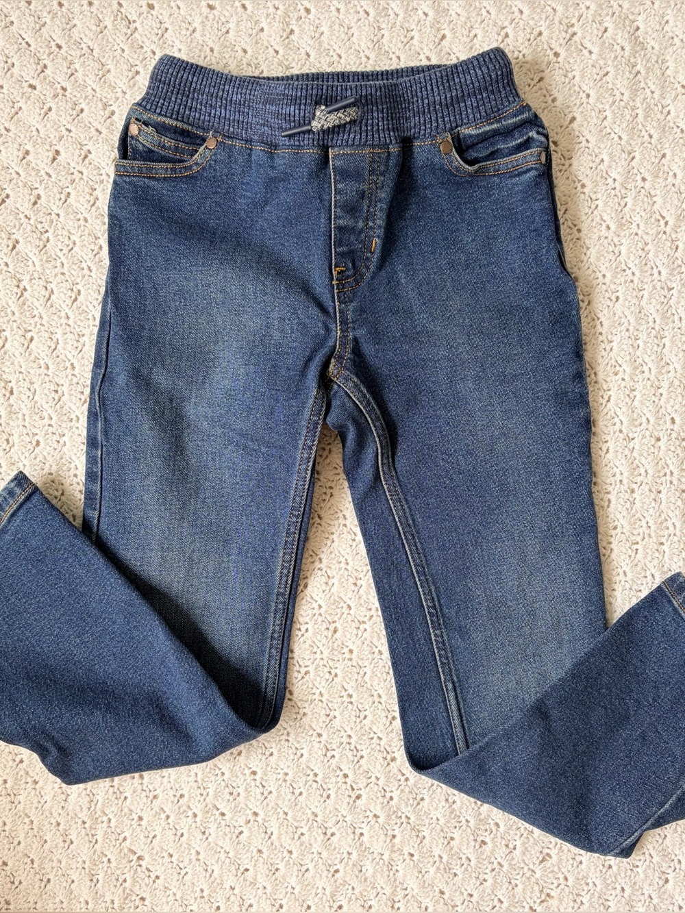 Lands’ End Boys Slim Iron Knee Stretch Pull On Denim Jeans